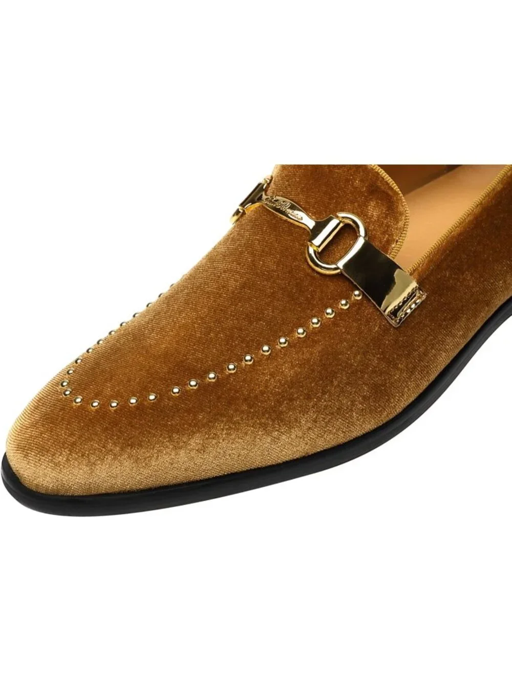 Men's Gold Velvet Patent Leather Studded Loafers Wedding Prom Party Shoes